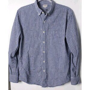 J.Crew Men’s Button Down Shirt Blue White Gingham 100% Cotton Size Large. HL323